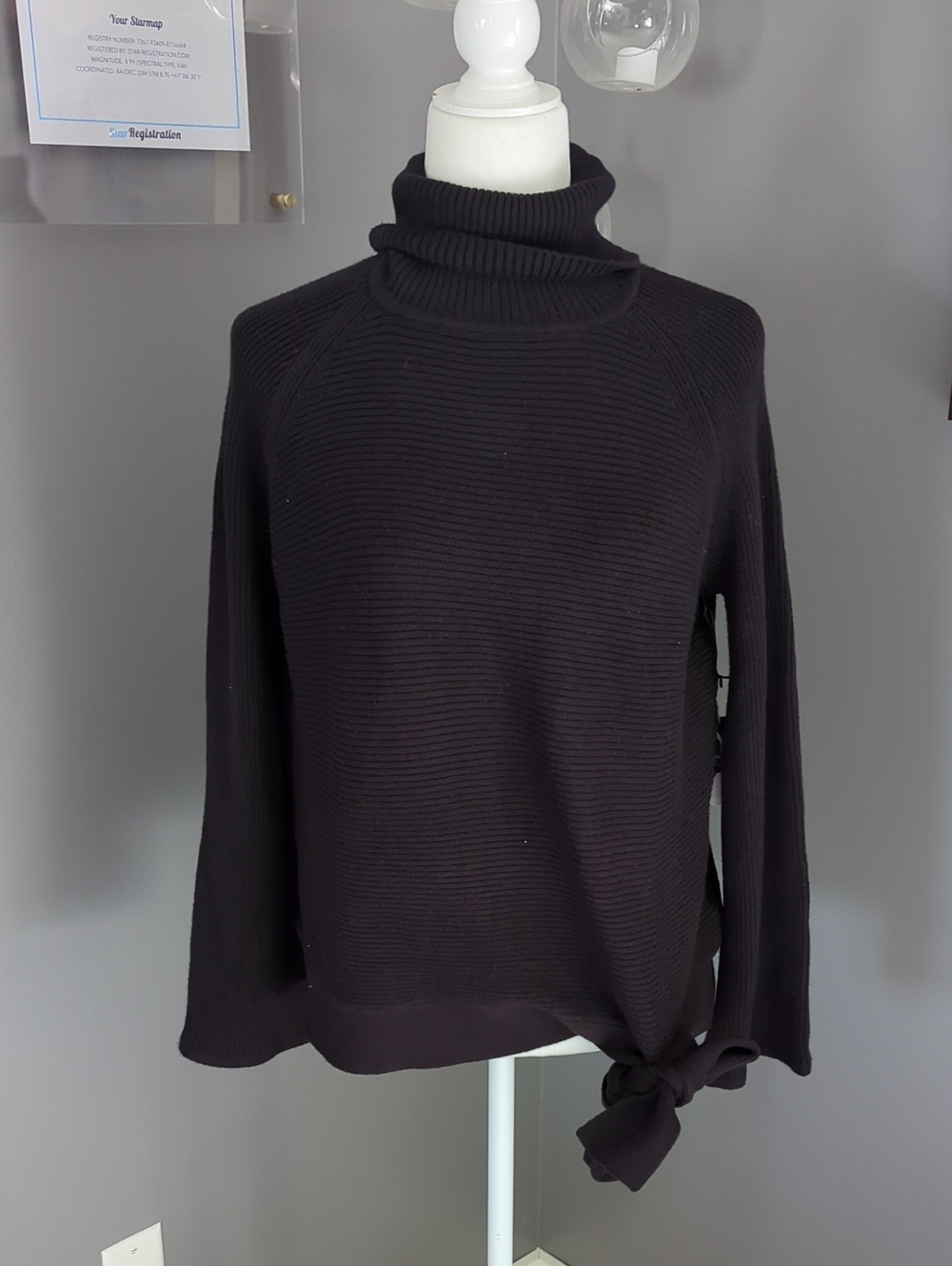 Simply Vera Vera Wang Black Ribbed Turtleneck Sweater with Side Tie